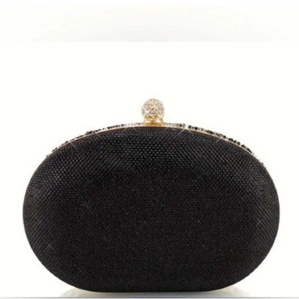 Ramla Black gold Rhinestone Flower Decor Clutch bag purse